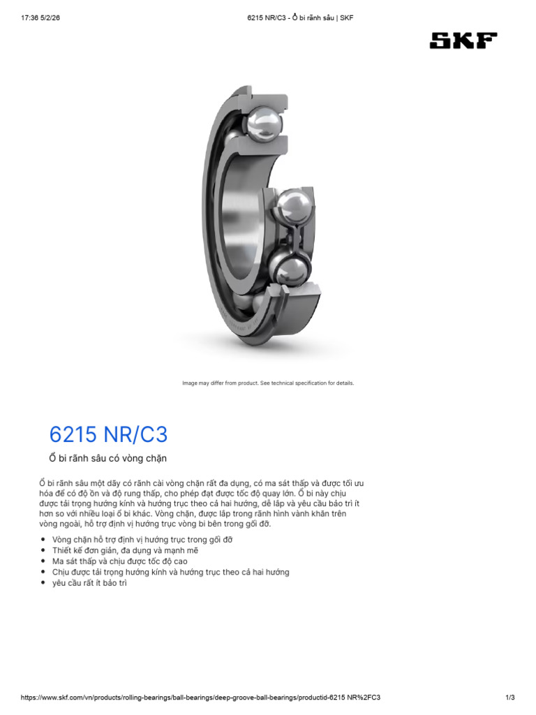 6215 NR - C3 - Bi Rãnh Sâu - SKF | PDF