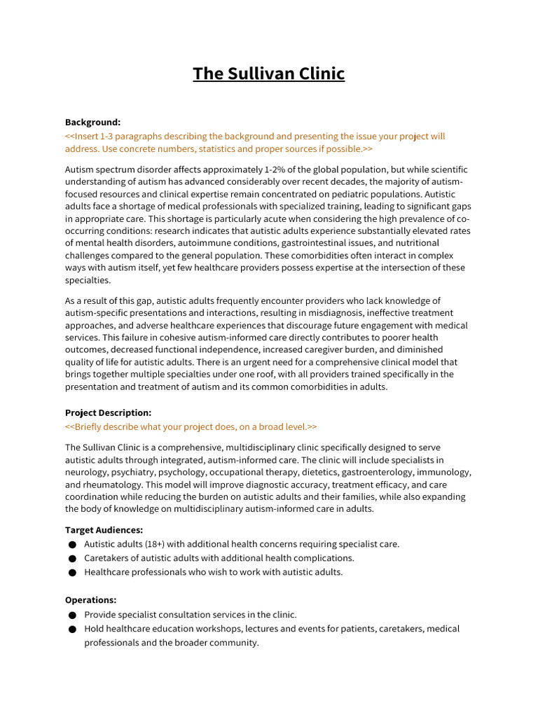 Project Profile Template - Full | PDF | Autism | Health Care