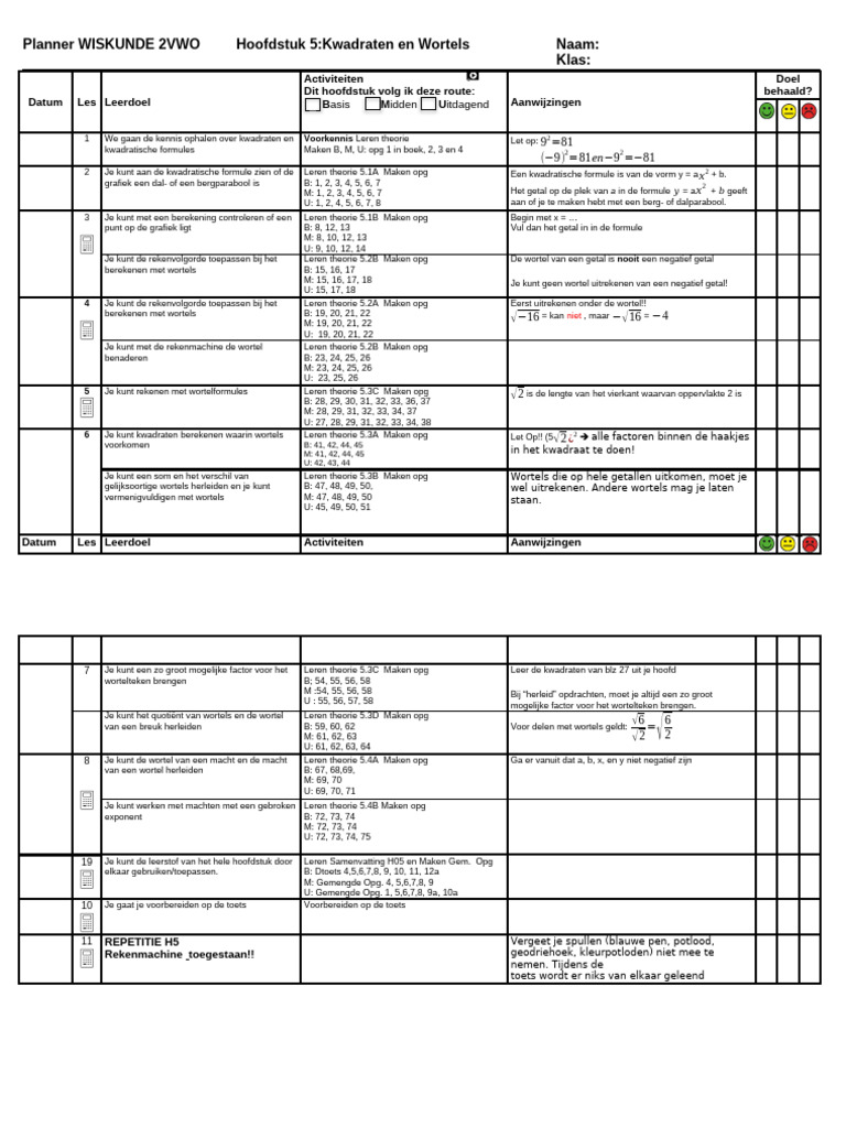 H05 Planner 2VWO 2526 | PDF