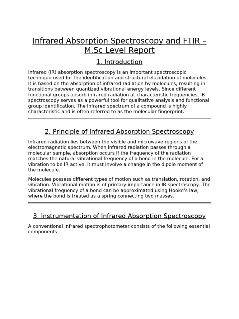 Infrared Absorption Spectroscopy and Ftir - Detailed Report | PDF ...