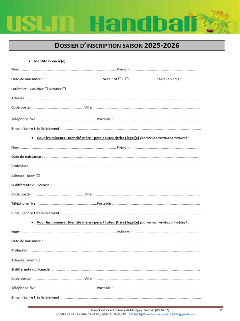 Dossier D'inscription USLM HB 2025-2026 | PDF
