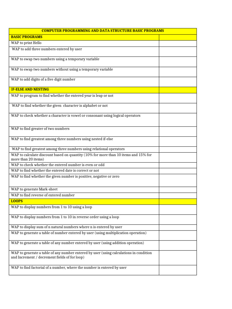 First Year Program List | PDF | Matrix (Mathematics) | String (Computer ...
