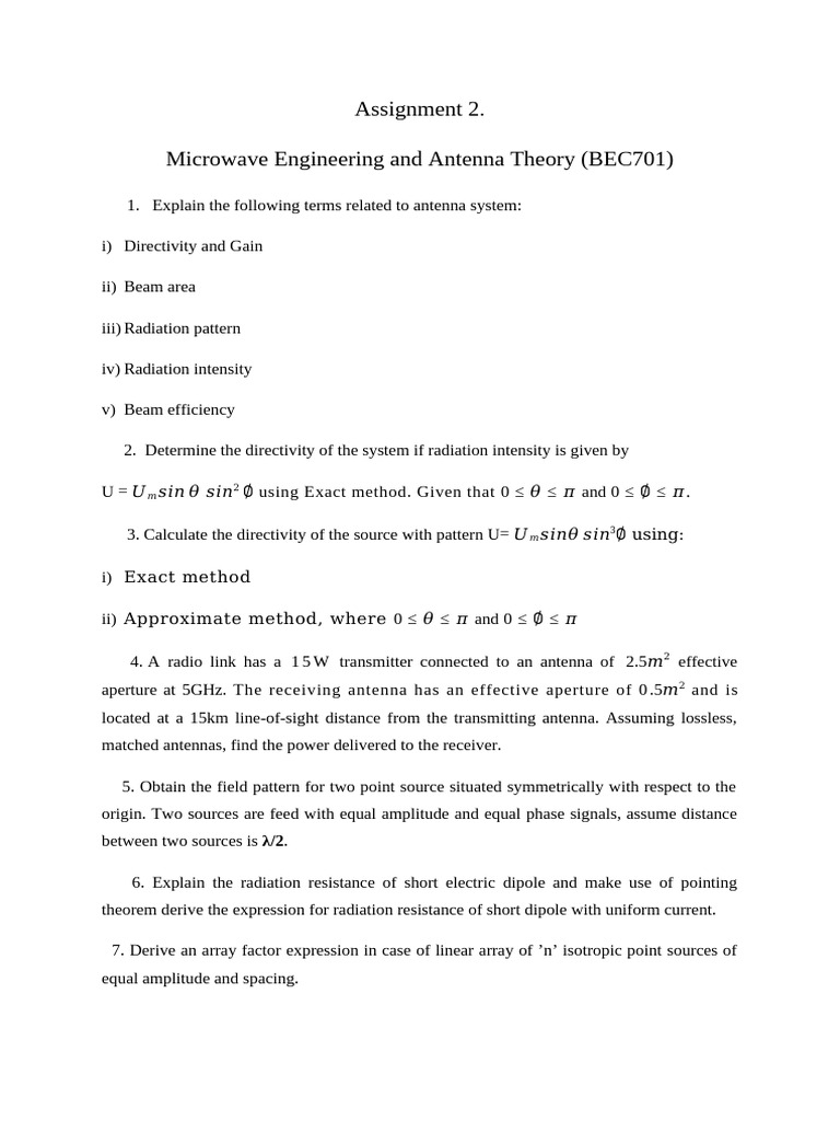 Assignment2 - Microwave Engineering and Antenna Theory | PDF | Antenna ...