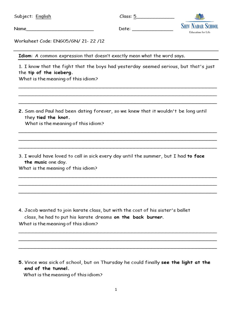 16.12.2021 Idioms Worksheet | PDF | Chess Openings | Chess