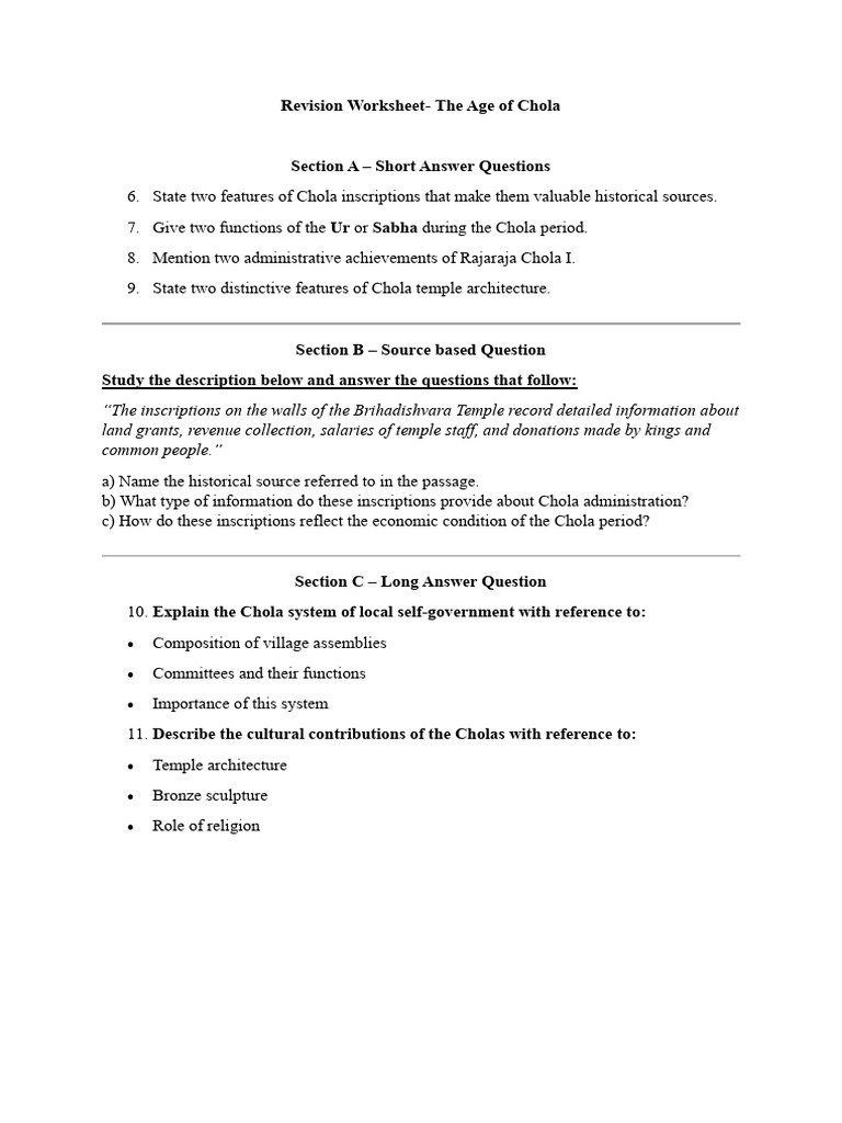 SA2 Revision WS On Cholas | PDF