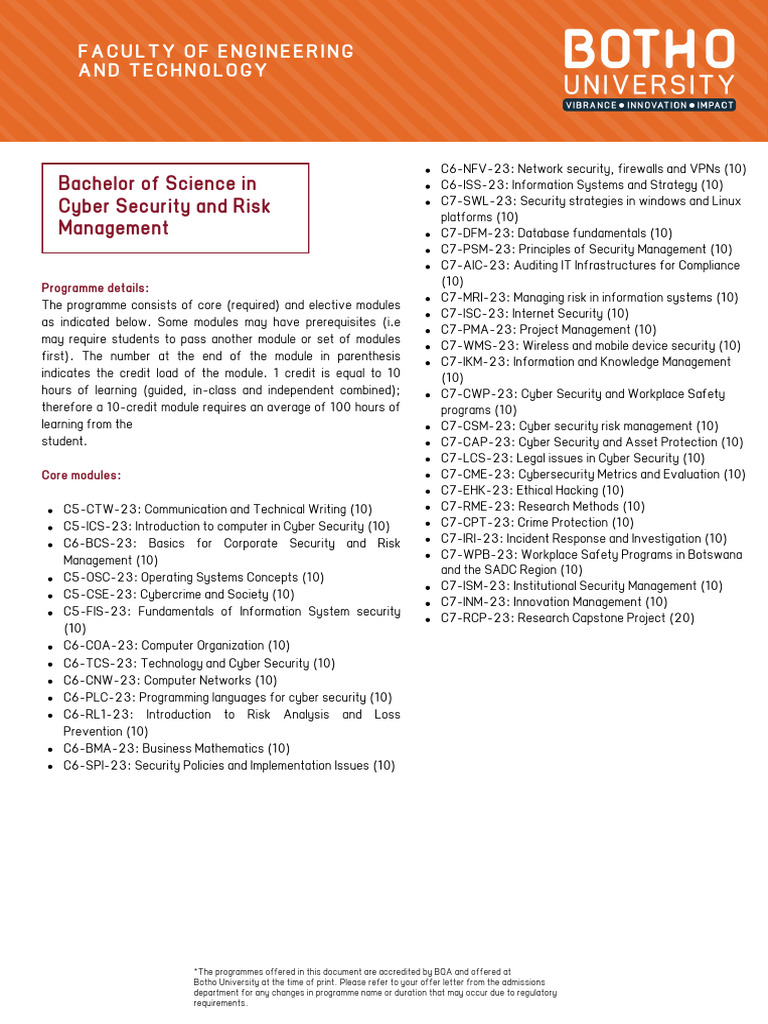 Bachelor of Science in Cyber Security and Risk Management | PDF ...