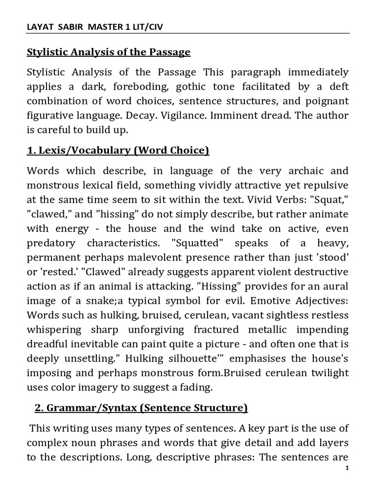 Stylistic Analysis of the Passage LAYAT SABER | PDF | Phrase | Syntax