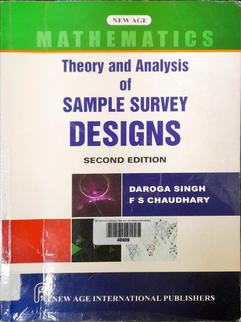 Theory and Analysis of Sample Survey Designs by Daroga Singh..F S ...