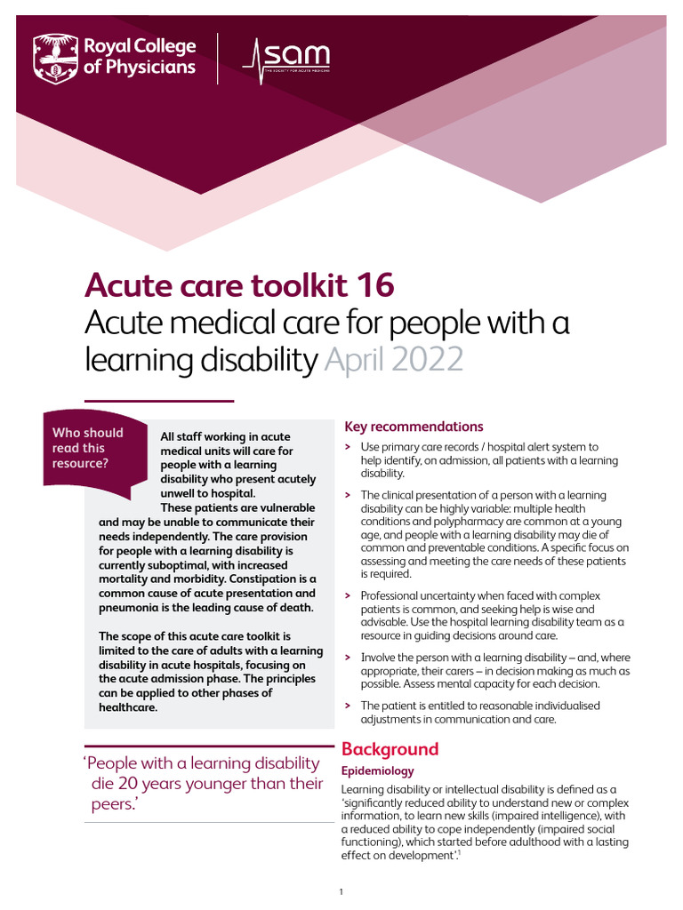 Acute Care Toolkit 16 Learning Disability 0 | PDF | Intellectual ...