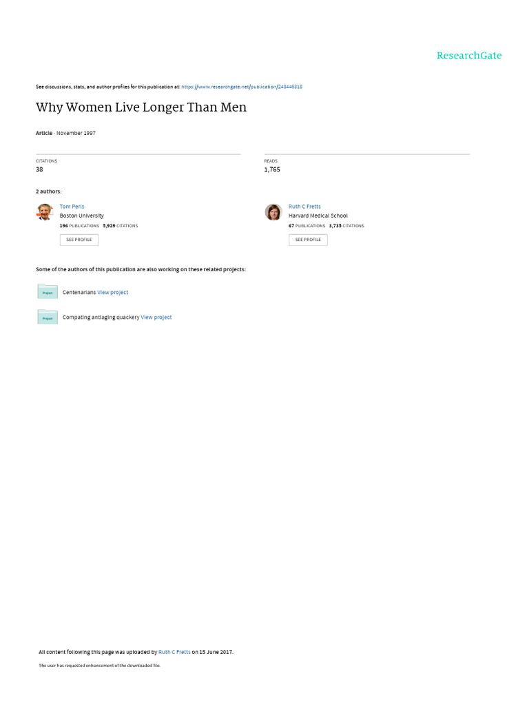 Why Women Live Longer ThanMen - Thomas Perls and Ruth Fretts | PDF ...