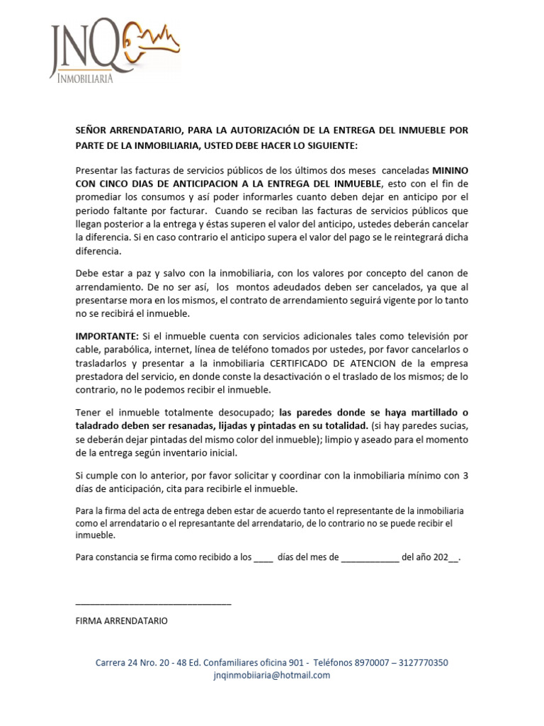 Requisitos para La Entrega Del Inmueble | PDF