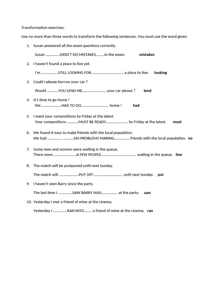 Transformation Exercises | PDF
