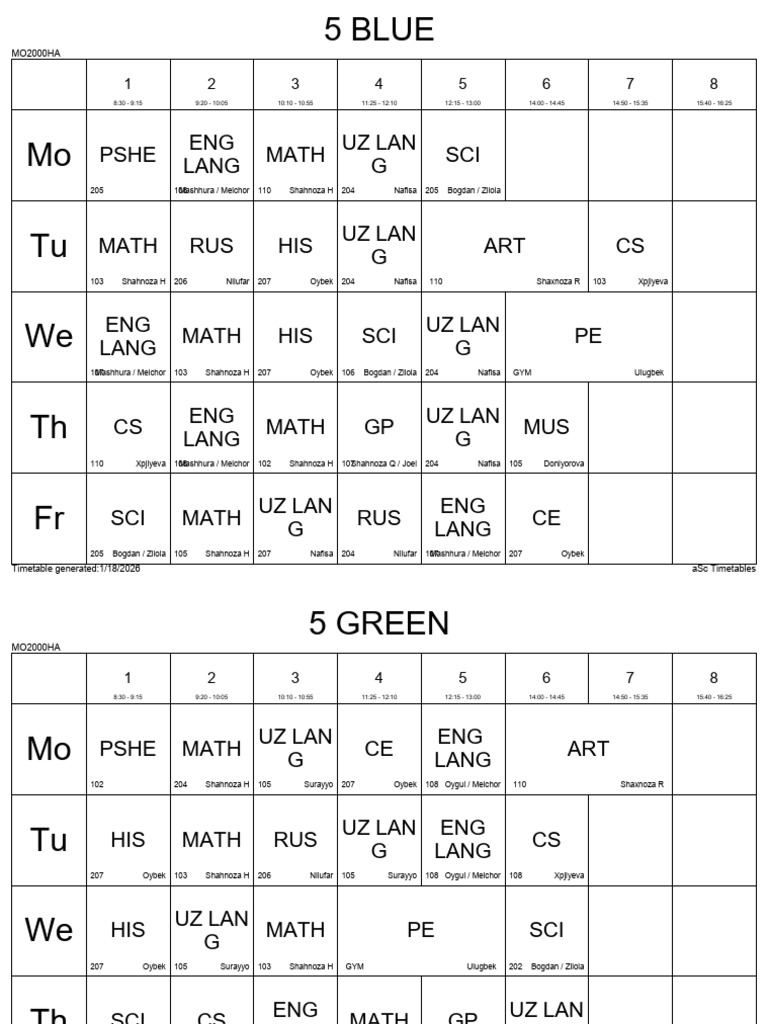 PSN Special Exam Preparation Timetable S1 T1 V2 2026 Classes | PDF