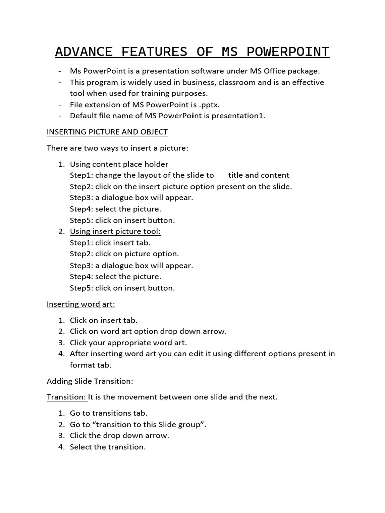 Advance Features of Ms Powerpoint Class Viii | PDF | Microsoft Power ...