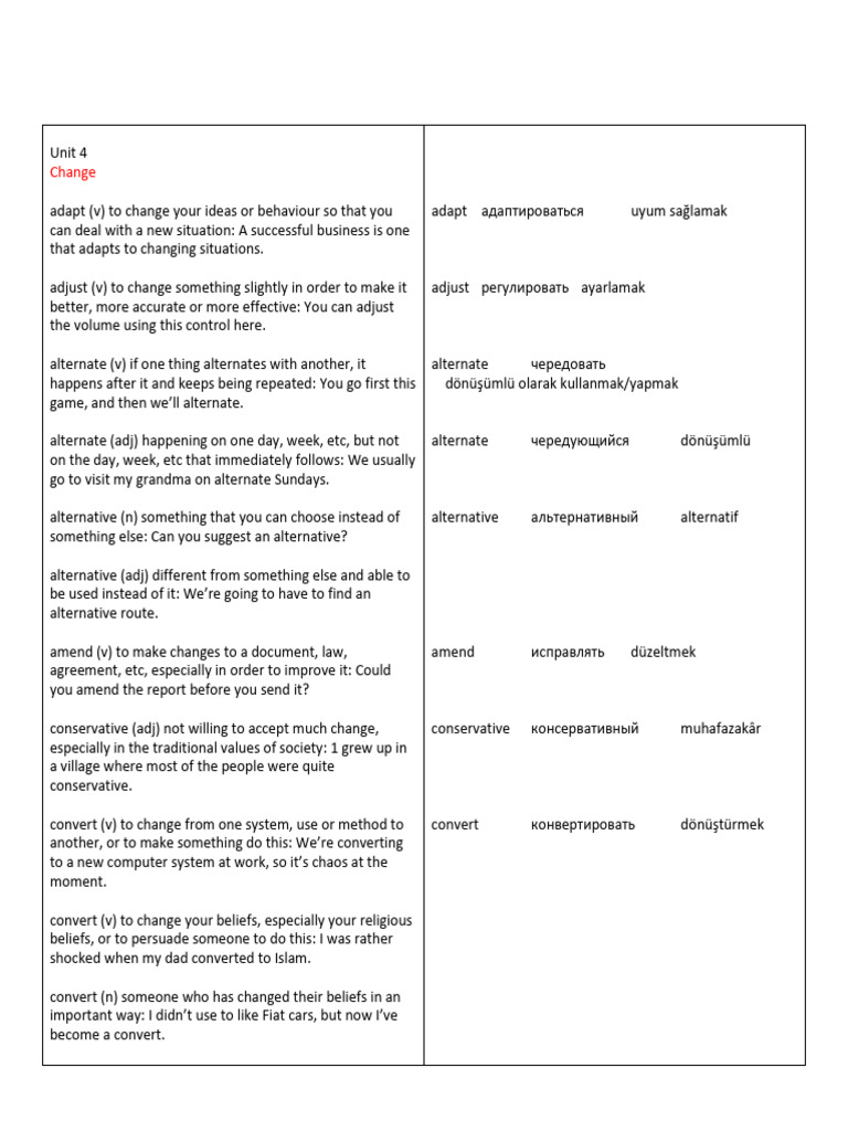 Unit 4 Part I Dest Adv Voc | PDF | Verb | Adjective