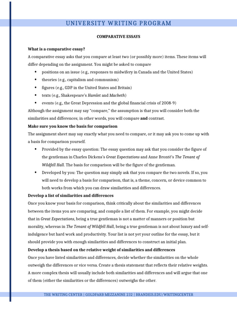 Comparative Essay Handout | PDF | Essays | Great Expectations