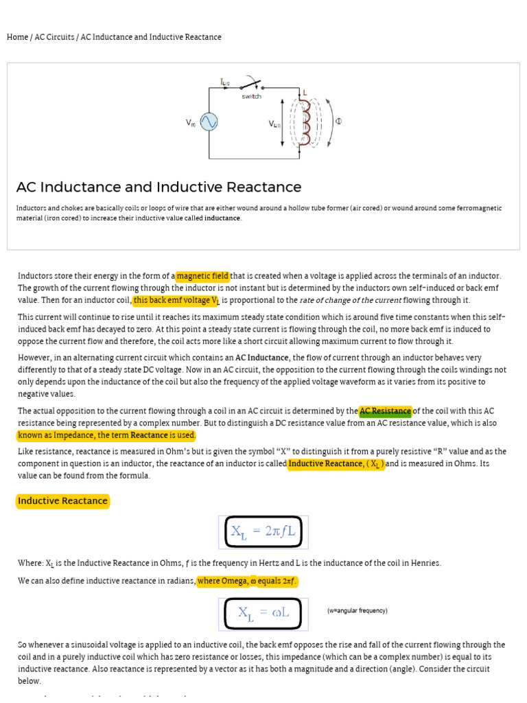 AC Inductance and Inductive Reactance in An AC Circuit - Ok | PDF ...