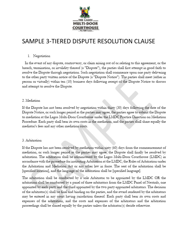Sample Dispute Resolution Clause | PDF
