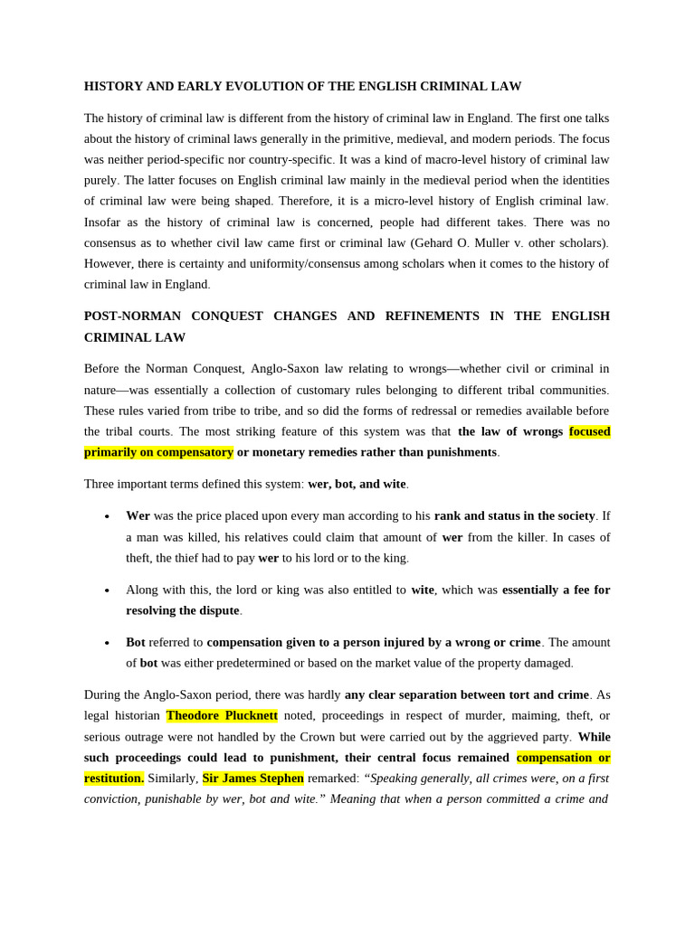 History and Early Evolution of The English Criminal Law | PDF | Crimes ...