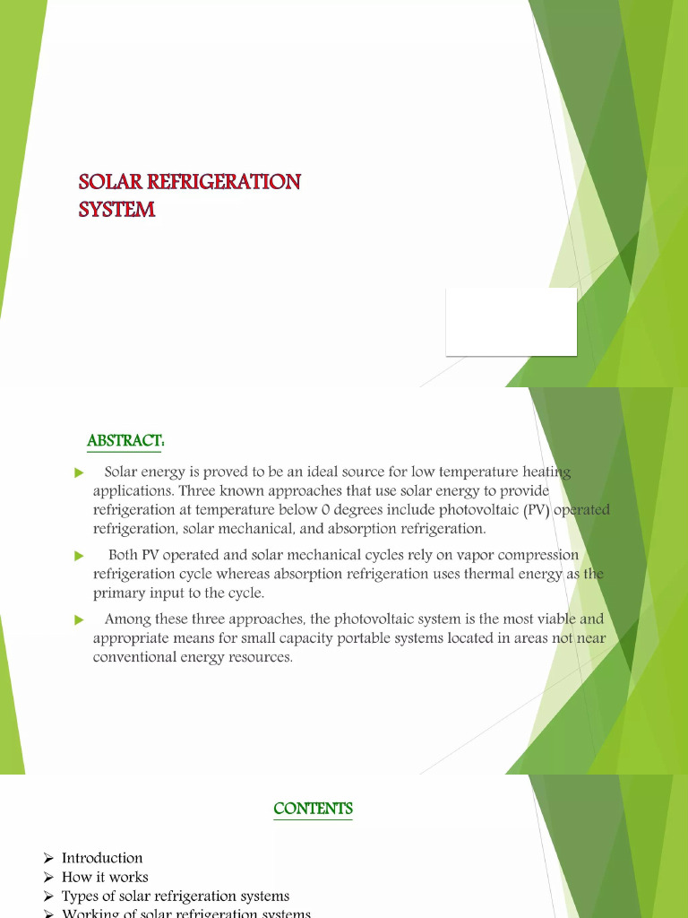 Solar Refrigeration System | PDF