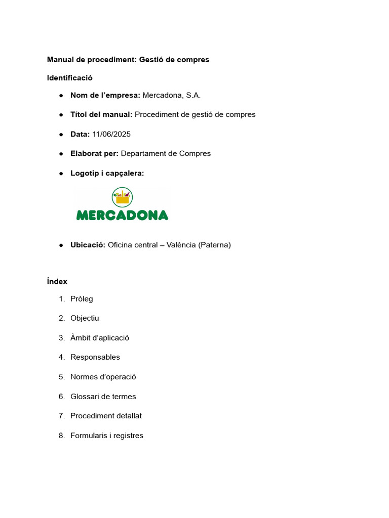 Manual de Procediment - Gestió de Compres | PDF