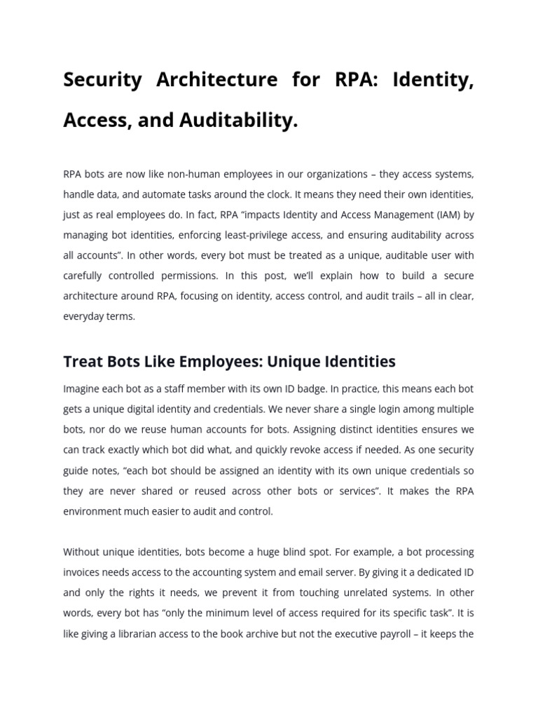 Security Architecture For RPA - Identity, Access, and Auditability ...