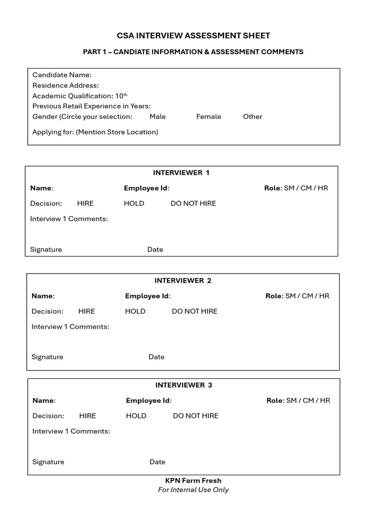 Csa Interview Assessment Sheet | PDF