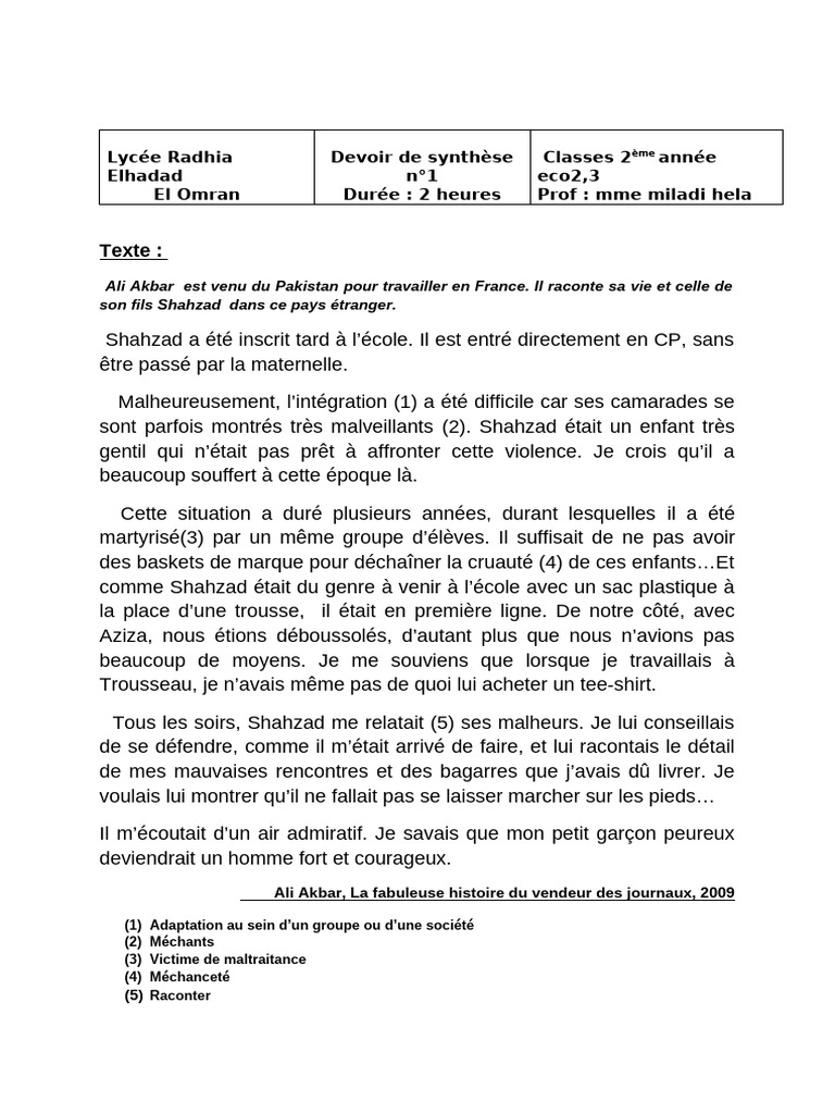 Devoir Toi Mon Semblable | PDF