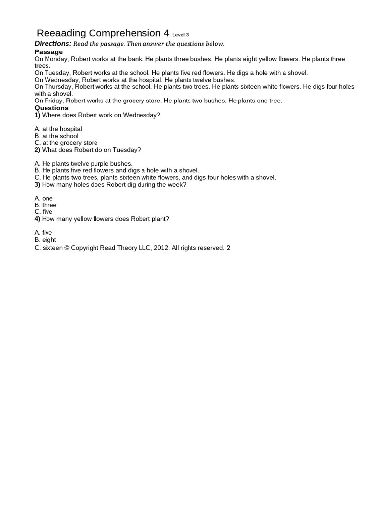 Comprehension 4 Level 3 | PDF