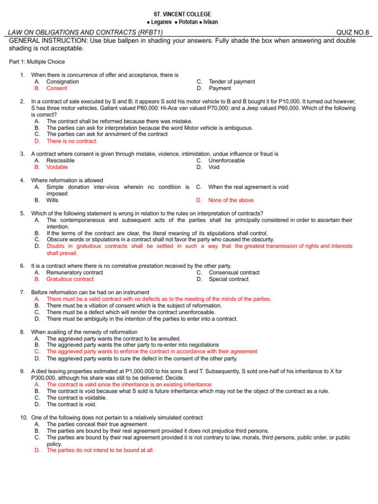 RFBT1 Q8 With Answer | PDF | Offer And Acceptance | Justice