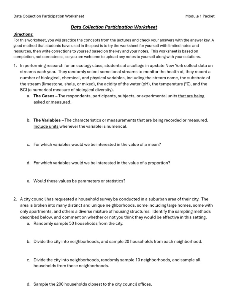 Data Collection Participation Worksheet | PDF | Statistics | Scientific ...
