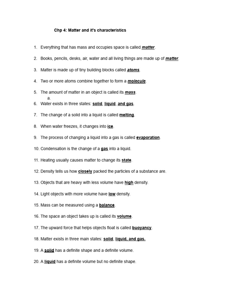 Grade 4 Sci CHP 4 - Matter and It's Characteristics | PDF | Matter | Gases