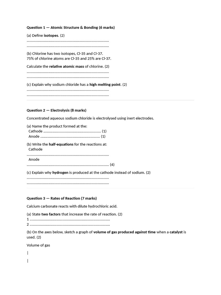 Chem Practice Paper | PDF | Chemical Reactions | Chlorine