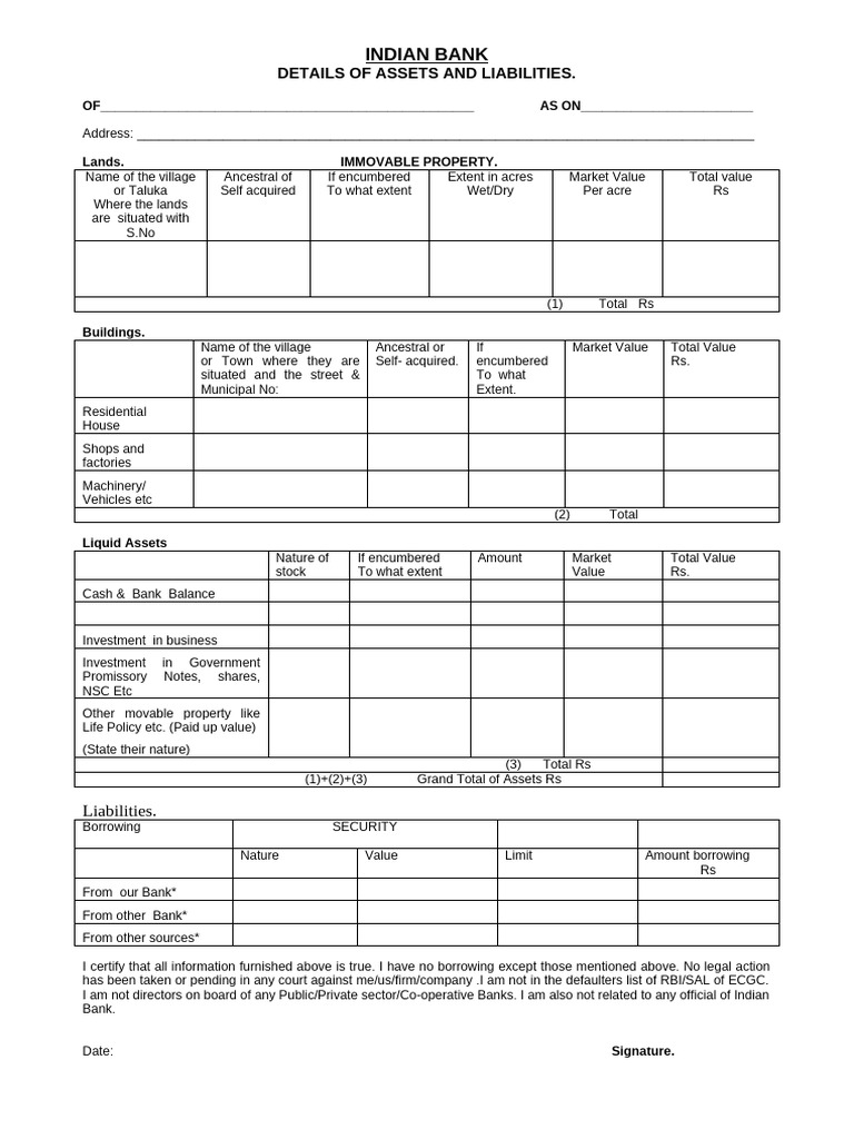 Assets & Liabilities Statement 1 | PDF | Banks | Economies