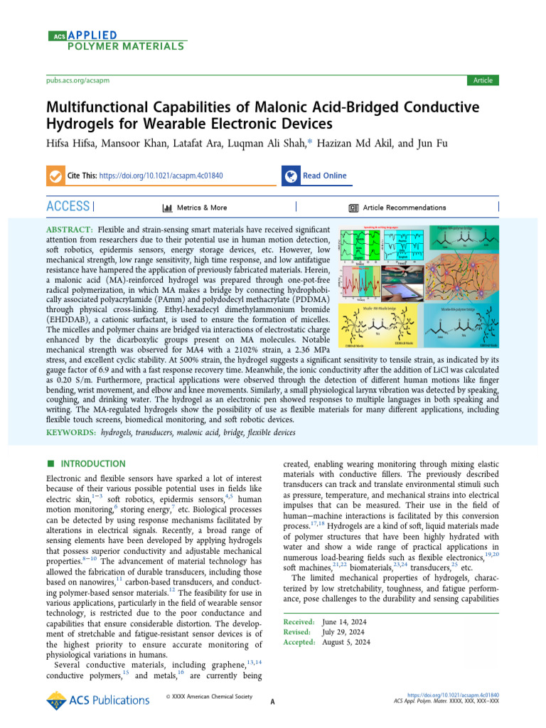 Hifsa Et Al 2024 Multifunctional Capabilities of Malonic Acid Bridged ...
