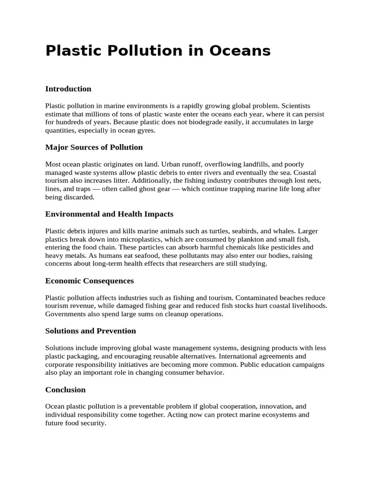 Plastic Pollution in Oceans | PDF