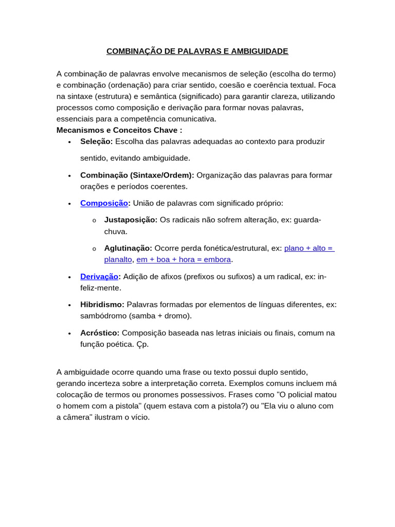 A Combinação de Palavras No Ensino Médio Ambiguidade | PDF ...