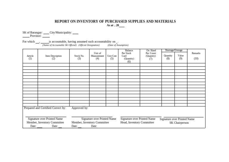 Report On Inventory of Purchased Supplies and Materials | PDF