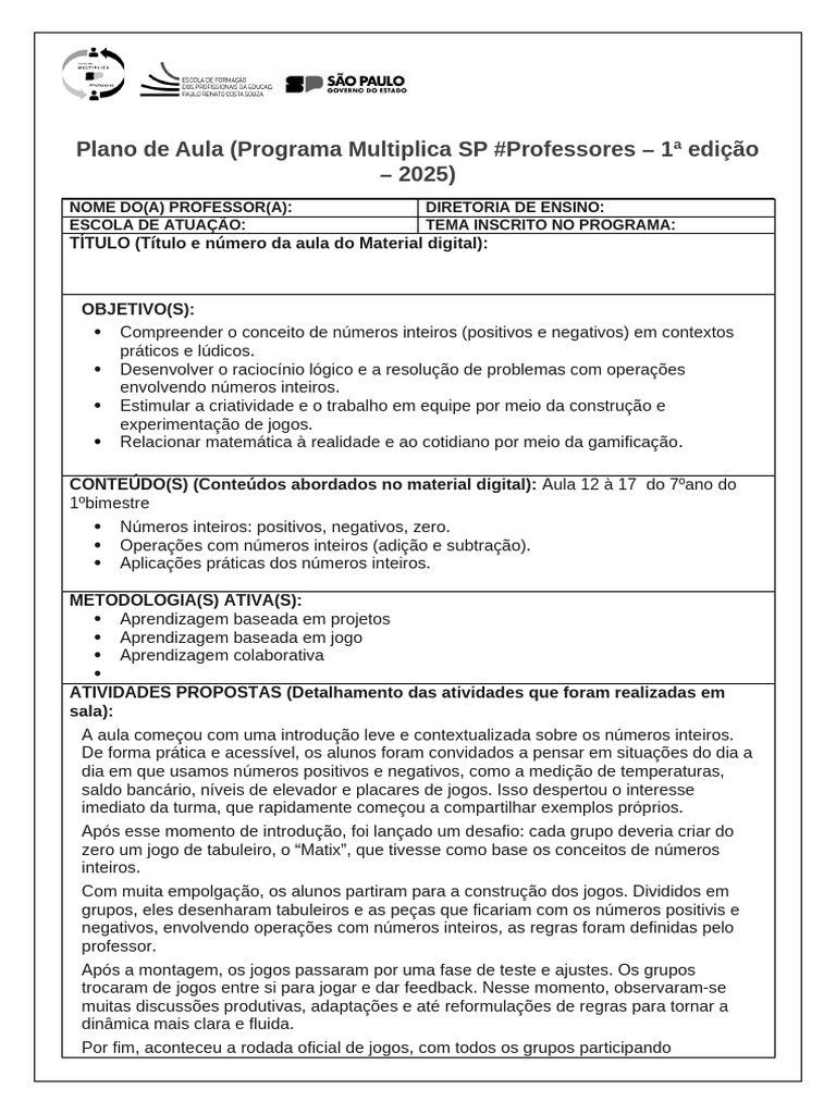 Plano de Aula - Multiplica | PDF | Lição