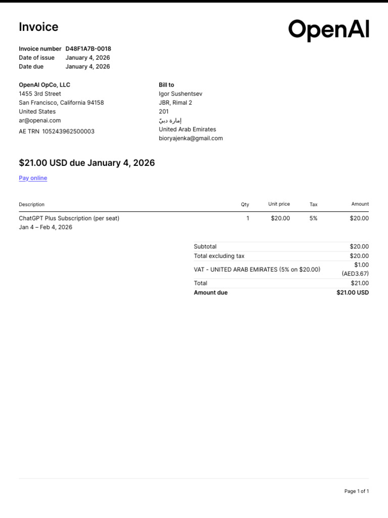 Invoice D48F1A7B 0018 | PDF