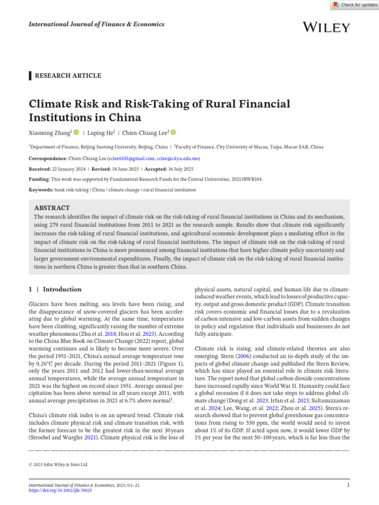 4-Climate Risk and Risk Taking of Rural Financial Institutions in China ...