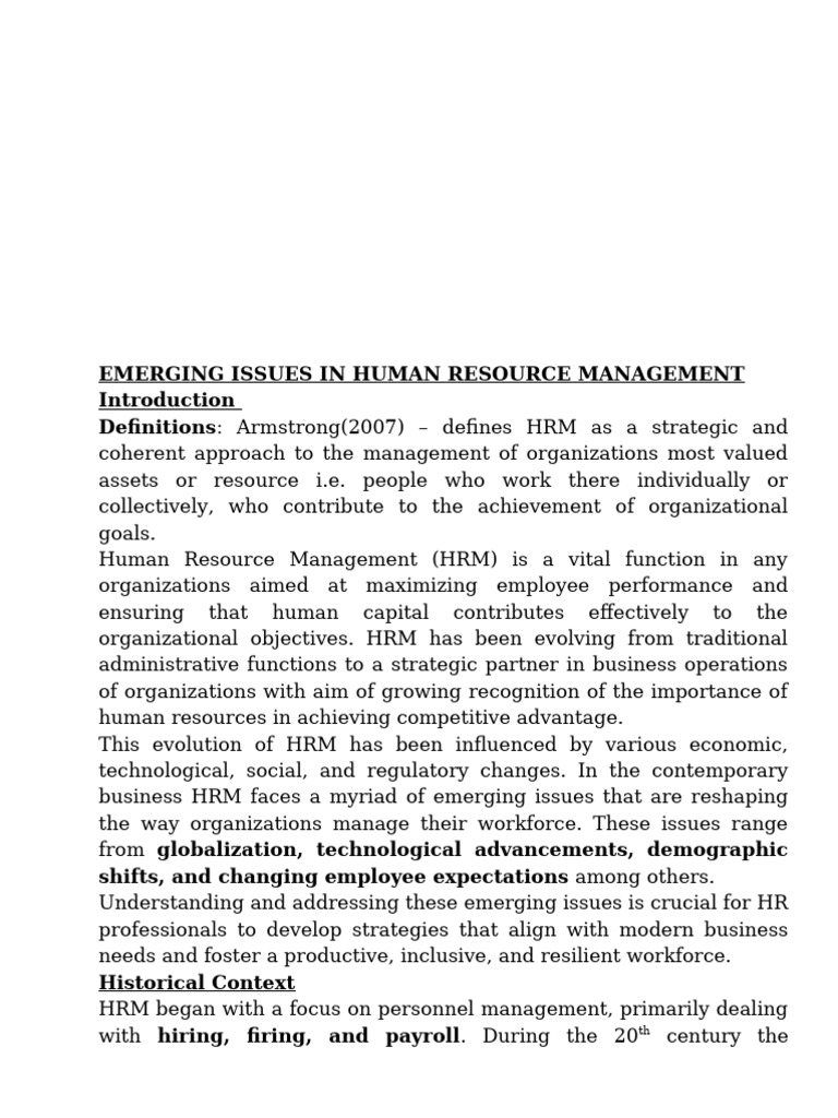 Emerging Issues Human Resource Management - Docx Edited 18.9.2025 | PDF ...