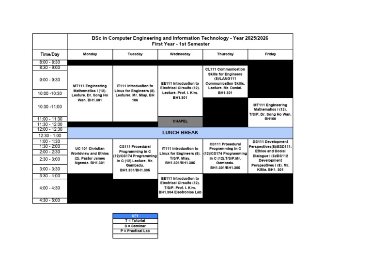 CoET1 Class Time Table 2025 2026 Semester 1 Revised V3 | PDF