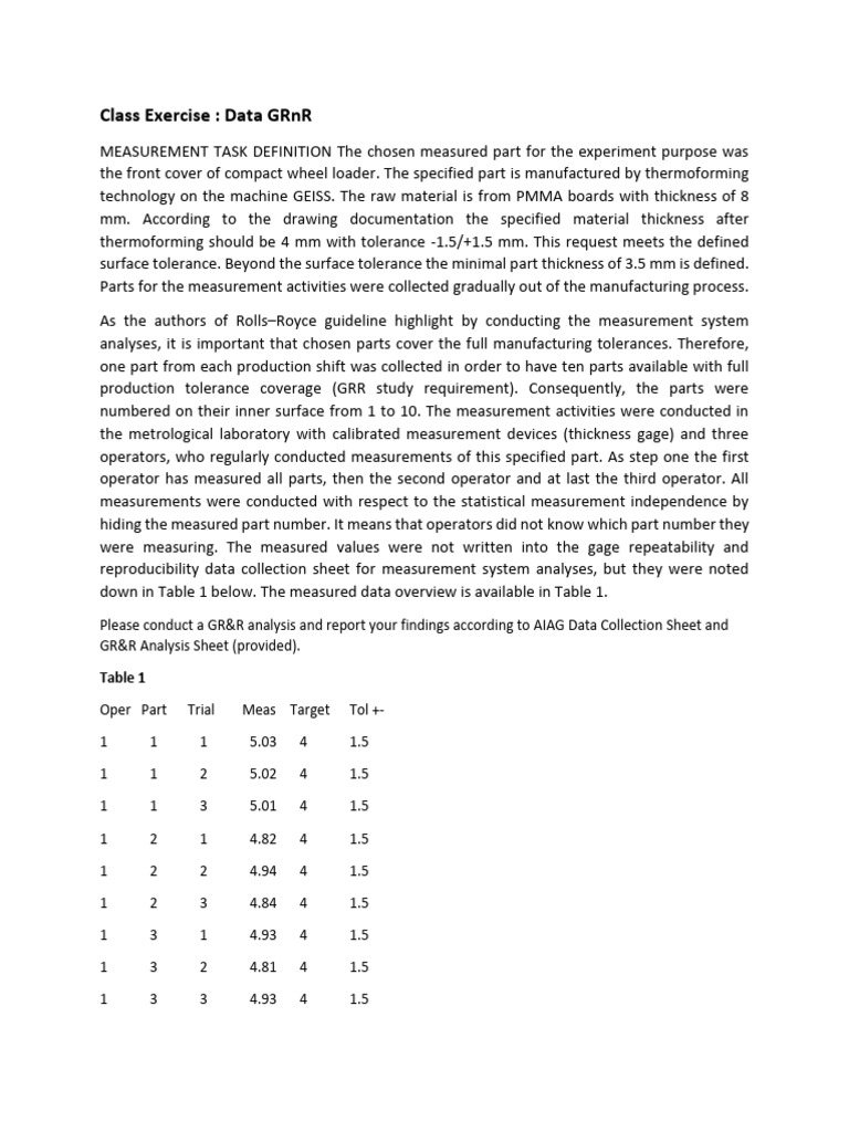 Data GRnR Class Exercise | PDF | Engineering Tolerance | Measurement