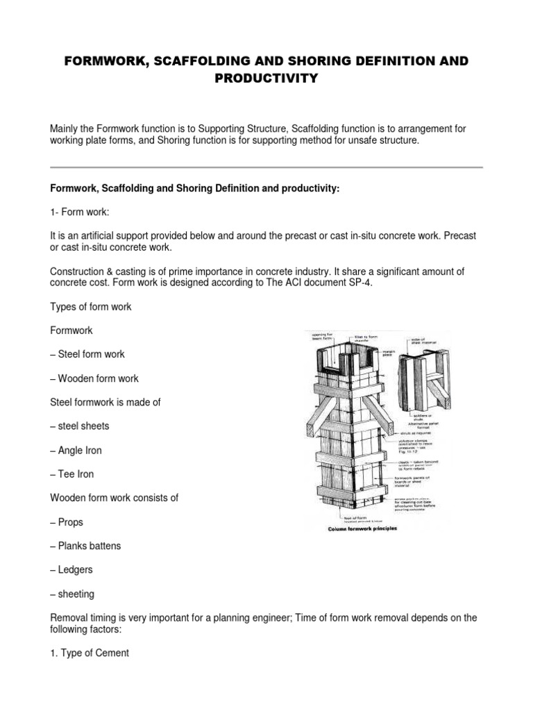 Formwork Scaffolding and Shoring Definit | PDF | Scaffolding | Concrete