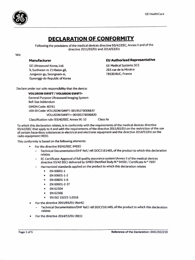 Ec Doc Voluson Swift Swift+ Form Doc2322219 10 | PDF | Medical Device ...