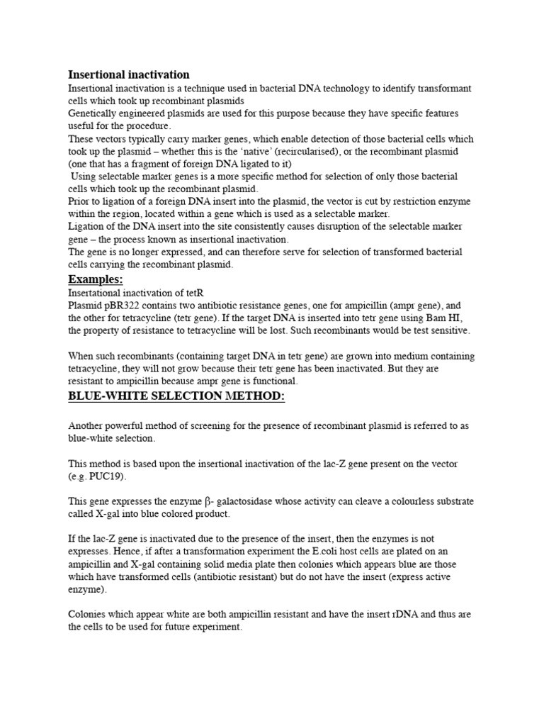 Insertional Inactivation | PDF | Plasmid | Recombinant Dna