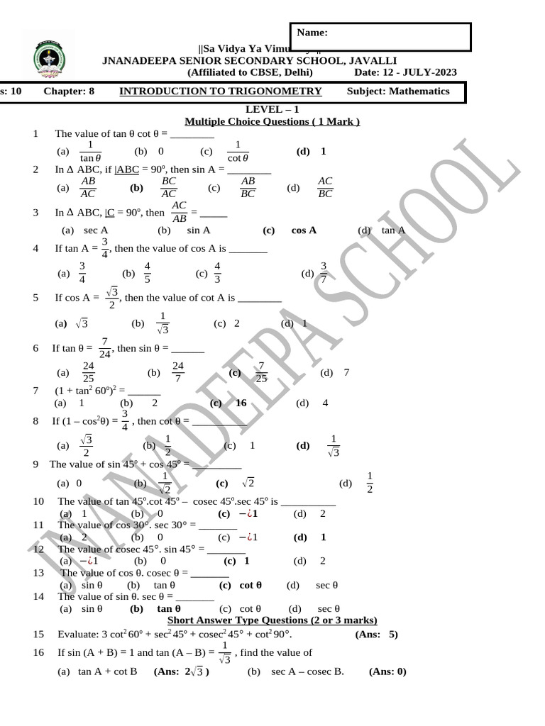 Trigonometry Assignment | PDF | Trigonometry | Triangle Geometry