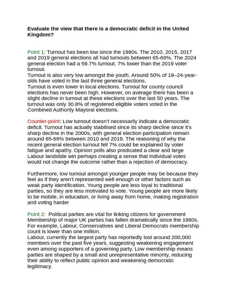 Evaluate The View That There Is A Democratic Deficit in The United ...