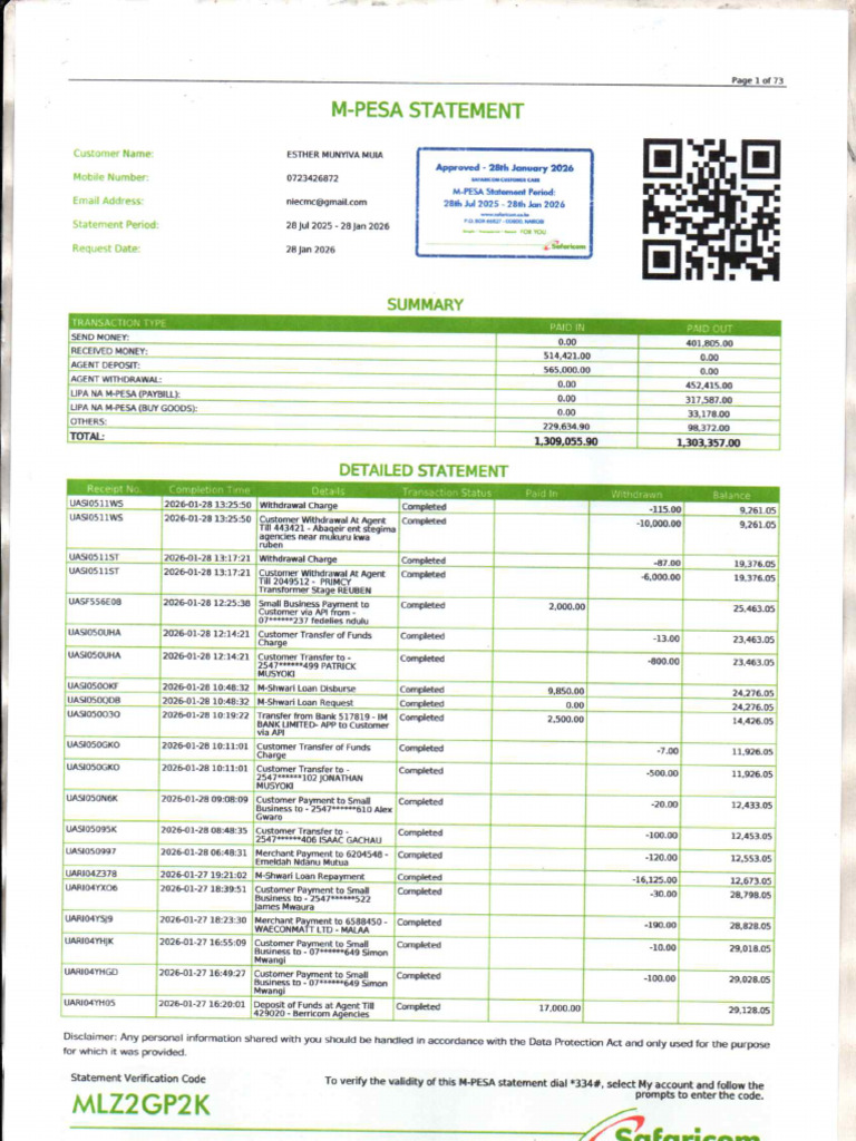 Mpesa Statement20260128 - 14531287 | PDF